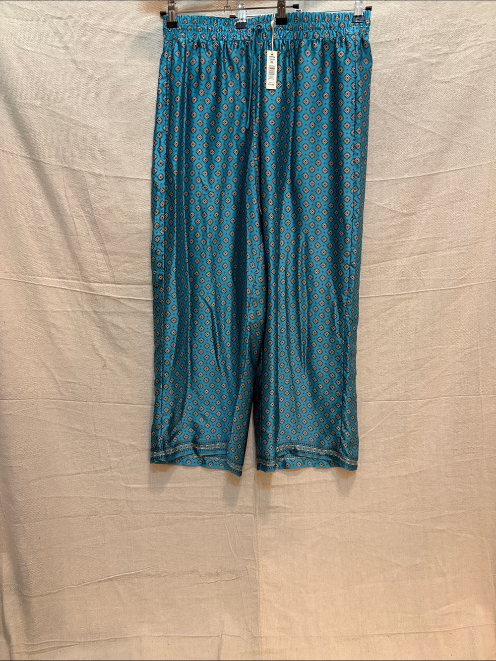 Max Studio Teal Blue Wide-Leg Printed Pants